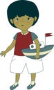 Little boy with a toy - a boat. beautiful vector illustration Royalty Free Stock Photo